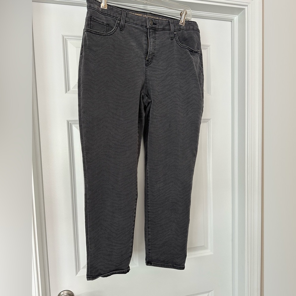 Chicos, black crops with zebra black on black print.  Size 2